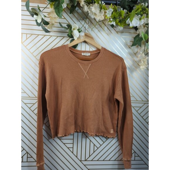 Billabong Woman’s Waffle Knit Orange Crop Long Sleeve Thin Thermal Size Medium - Picture 2 of 7